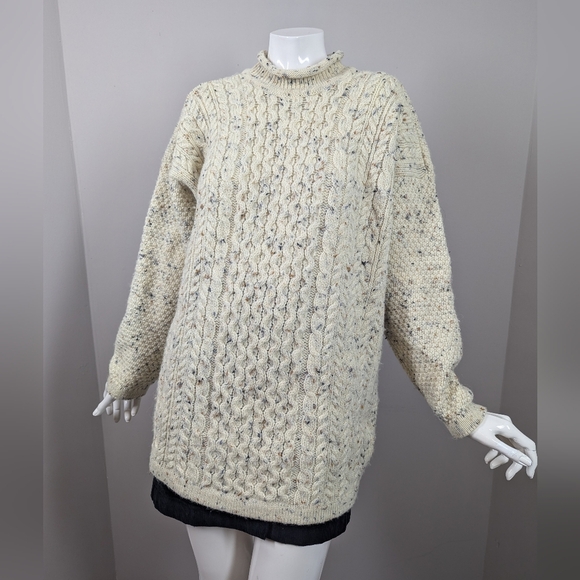 Highland Home Industries Scotland Wool Cable Knit Sweater Mock Neck Crew - Picture 1 of 10